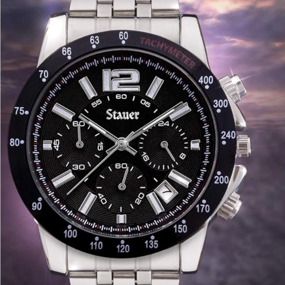Stauer Black and Silver Chronograph Mens Watch
